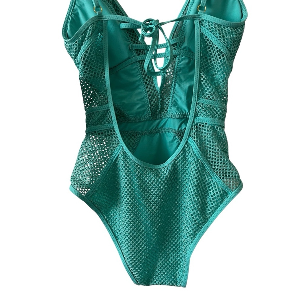 NWT Becca Network Metallic Mesh One Piece Swimsuit Bermuda Teal XS - Picture 11 of 15